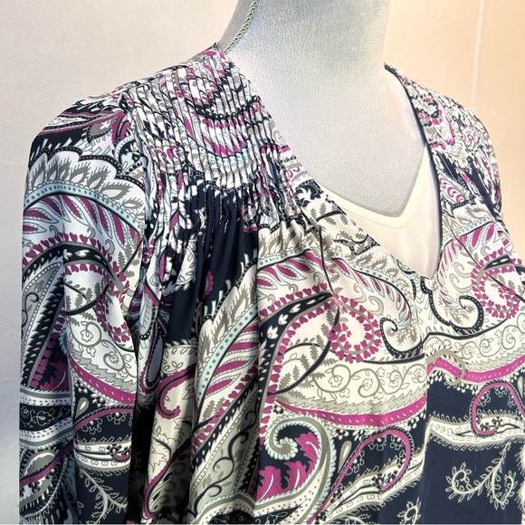 #0240 Banana Republic Pink/Navy Graphic Long Sleeve Blouse-S - Picture 5 of 7